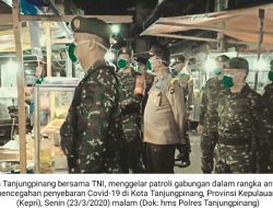 Polres Tanjungpinang Bersama TNI, Gelar Patroli Gabungan Terkait Covid-19
