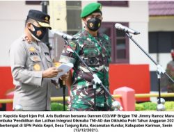Kapolda Kepri bersama Danrem 003/WP Buka Dikmaba TNI-AD dan Diktuba Polri 2021