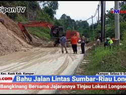 Kapolsek Bangkinang Barat Pantau Lokasi Longsor di Bahu Jalan Lintas Sumbar-Riau