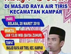 Ustad Abdul Somad, Siang Ini Ceramah di Mesjid Raya Airtiris.