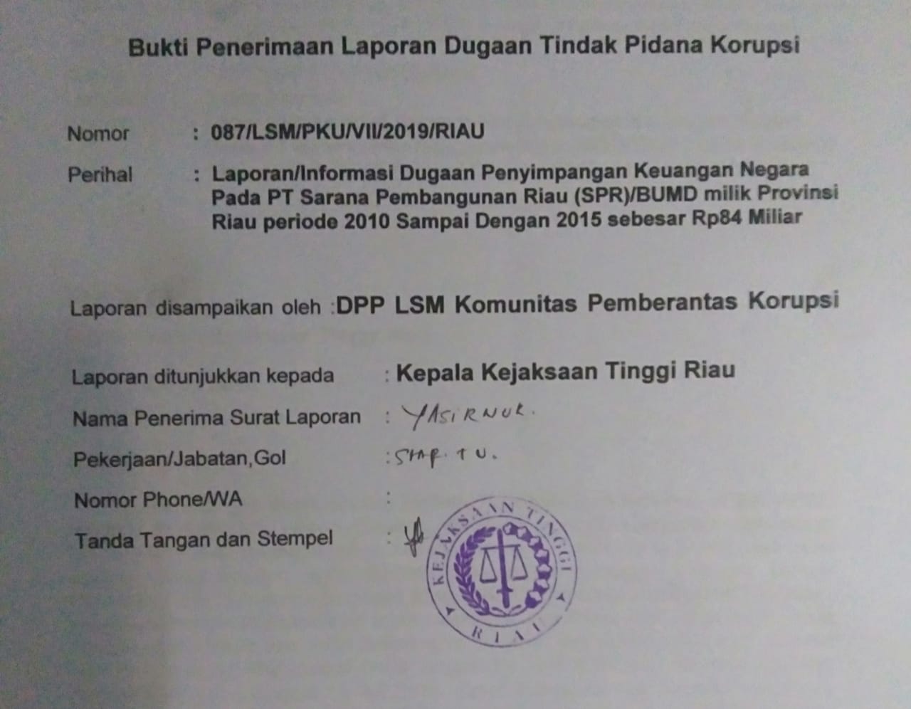Terkait Laporan Perkara Dugaan Korupsi Rp84 M Di Pt Spr Aktivis Minta Kejati Riau Periksa Rahman Akil Cmczone Com
