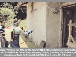 Cegah Covid-19, Satgas TMMD Kodim 0315/Bintan Semprotkan Disinfektan