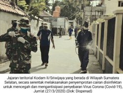 Tiga Hari Berturut-Turut, Jajaran Kodam II/Swj Semprot  Sumsel Dengan Disinfektan