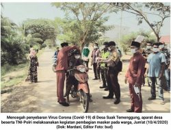 Cegah Covid-19, Kepenghuluan Suak Temenggung Bagikan 900 Masker