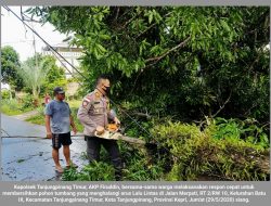 Respon Cepat Polsek Tanjungpinang Timur bersama Warga Bersihkan Pohon Tumbang yang Halangi Jalan