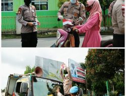 Jelang HUT RI Dimasa Pandemi, Polsek Gunung Kijang Bagikan Bendera dan Masker
