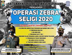 Mulai Senin 26 Oktober, Satlantas Polres Tanjungpinang Gelar “OPERASI ZEBRA SELIGI 2020”