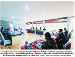 Melalui Daring, Danlantamal IV bersama Pangkogabwilhan I dan Kasiren Kasrem 033/WP Ikuti Rapim TNI 2021