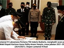 Danlantamal IV Hadiri Pelantikan Bupati dan Wakil Bupati Karimun Periode 2021-2024