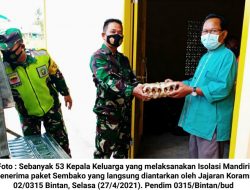 Isolasi Mandiri : 53 KK Dapat Bantuan Sembako dari Koramil 02/0315 Bintan