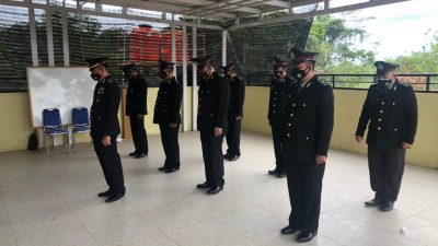 Upacara Bendera Secara Virtual Dalam Rangka HUT RI ke 76 di Mako Polsek Sungai Gelam