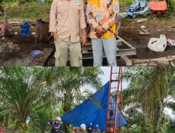 Penghulu Tanjung Leban Cokro Handoko meninjau pengerjaan Sumur Bor kawasan hutan gambut ( KHG )
