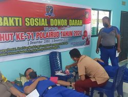 Dalam rangka Hut Polairud ke-71 tahun, Kapolsek Bangko Kompol Sasli Rais,SH dan anggota mengikuti gelar Bhakti Sosial Donor Darah di mako Polairud