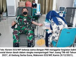 Hari Juang TNI-AD 2021: Korem 033/WP dan PMI Gelar Donor Darah