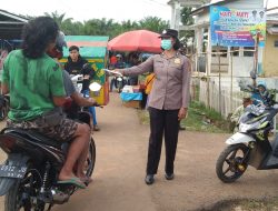 Satbinmas Polres Tanjabtim;Himbau Masyarakat Di Pasar Tradisional Sabak Barat,Untuk Guna kan Masker