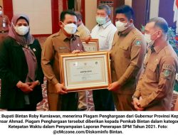 Lagi, Pemkab Bintan Terima Penghargaan: Kategori Ketepatan Waktu Pelaporan SPM 2021