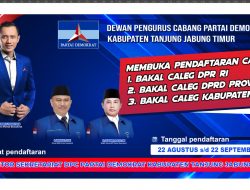 Dewan Pimpinan Cabang (DPC) Partai Demokrat Tanjabtim ; Buka Pendaftaran Bakal Calon Legeslatif Jelang Pemilu 2024