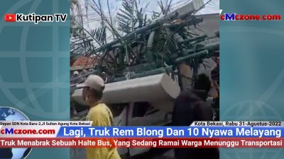 Truk Trailer Seruduk Halte Bus di Bekasi