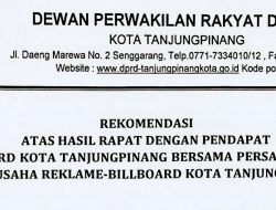 DPRD Kota Tanjungpinang Minta Walikota Cabut Perwako 70 Tahun 2021…