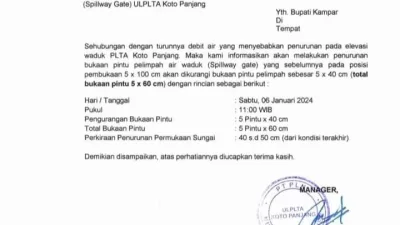 Debit Air Menurun, PLTA Koto Panjang Kurangi Bukaan Pintu Pelimpah