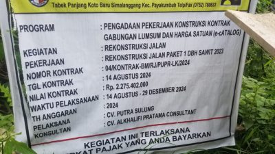 Lemahnya Pengawasan Dinas PUPR Limapuluh Kota, Diduga Proyek Rabat Beton Galugua Tidak Sesuai Spesifikasi